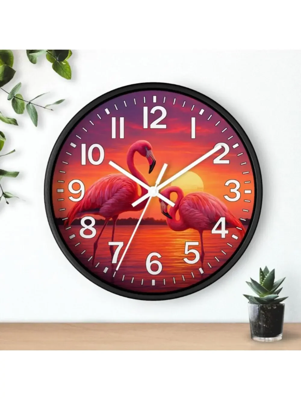 Flamingo Sunset Paradise Glow in the Dark Wall Clock New!